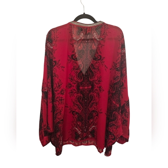 Lane Bryant 22/24 Beaded Red Paisley Dolman Sleeve Chiffon Blouse - Picture 2 of 8